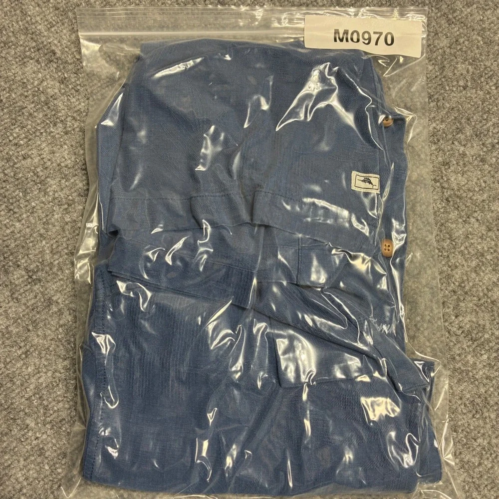 Tommy‎ Bahama Hail Mary Shirt Mens M Blue Silk Blend Embroidered Football Image